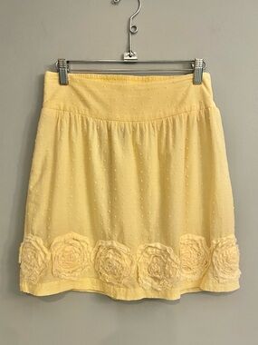 Stooshy Light Yellow Swiss Dot Floral Trim Women's Cottagecore Coquette Skirt